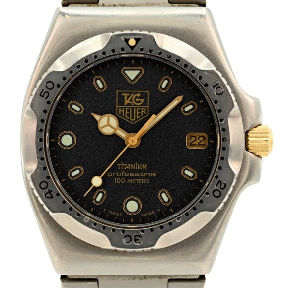 Vintage 1980's Tag Heuer 34.5mm Men's 100M Titanium/ Gold Watch! Ref: 820.213/1! - Picture 3 of 9